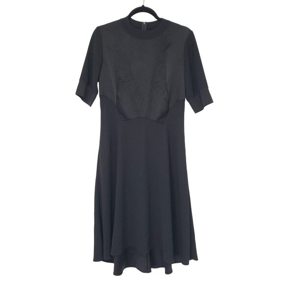 Whistles Black Dress Crew Neck Short Sleeve Satin Jersey Midi Kate Middleton 8 - Picture 1 of 12